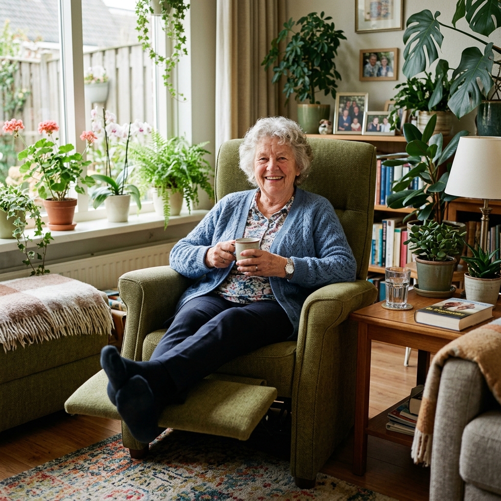 Foto van Mevrouw de Vries in haar Fitform stoel