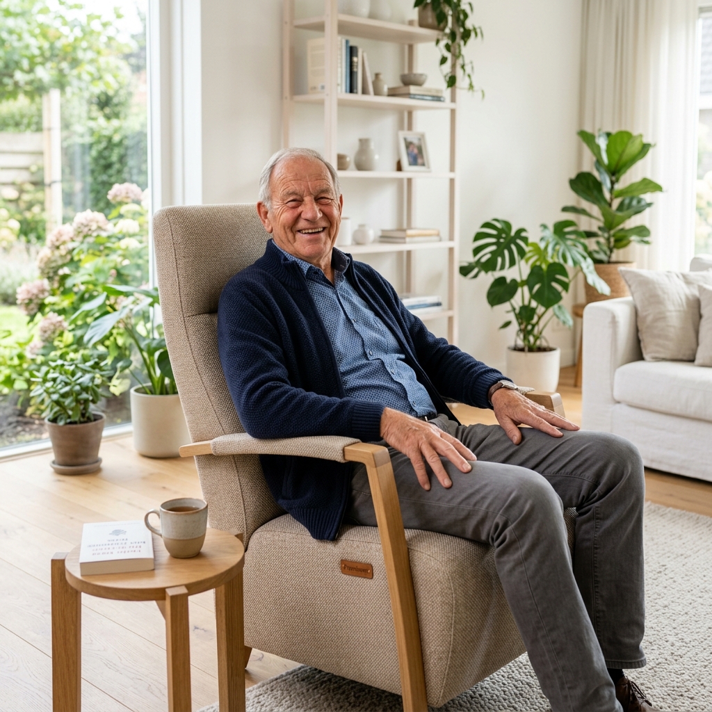 Foto van de vader van heer Hensen in zijn Prominent stoel